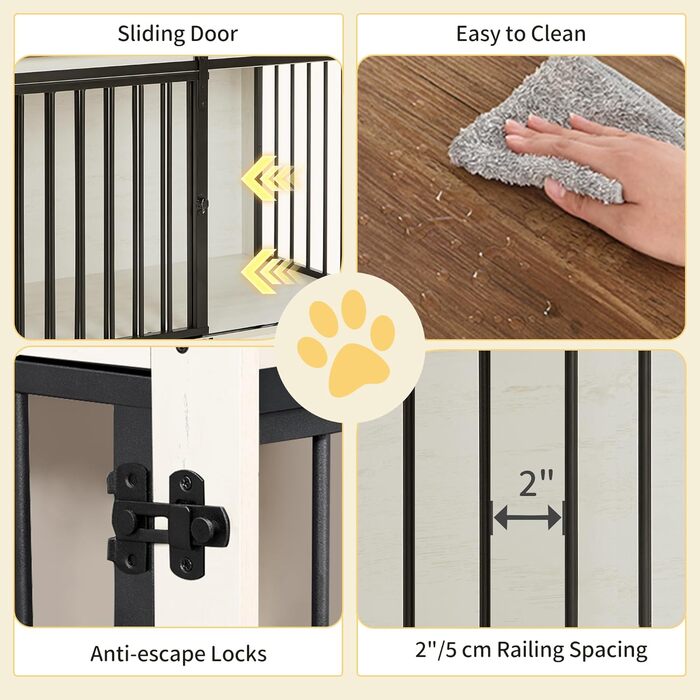 Клітка для собак Hzuaneri, 100 см, дерев'яна, з розсувними дверима, для дому, для маленьких/середніх/великих собак, 100 x 60 x 68 см, білий/коричневий колір