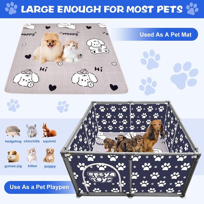 Квадратний вольєр для тварин з нержавіючої сталі та міцної тканини, для великих собак, котів, дрібних тварин, сірий (блакитно-сірий)