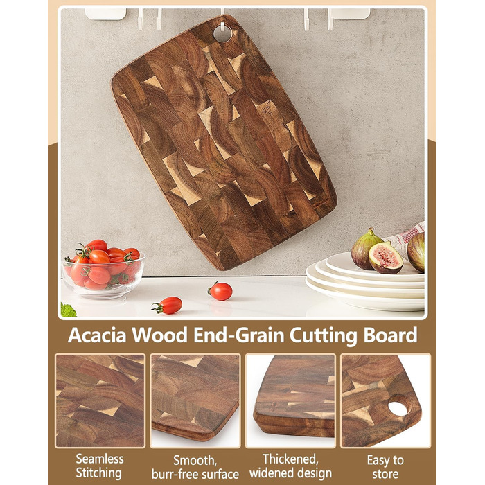 XINZUO 33 * 22 * 1.9cm Acacia Wood Brainwood Cutting Board, Double-Sided, Wooden Board Kitchen Chopping Boards, Serving Board, Bread & Snack Board, Breakfast Board for Bread, Cheese, Meat, Vegetables
