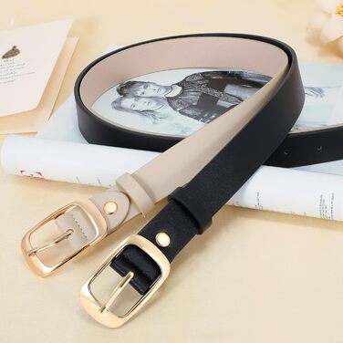 Жіночий шкіряний ремінь WHIPPY великого розміру, модний ремінь з натуральної шкіри з надійною пряжкою для джинсів, штанів, суконь (I-чорний + Бежевий (золота пряжка), 3XL:150см (підходить для талії 134-145см))