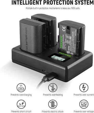 NEEWER Запасний акумулятор LP-E6 та зарядний пристрій, 3 шт., 2000mAh, сумісний з Canon EOS 5D Mark II/III/IV, 5D SR, 60D, 60Da, 6D, 70D, 7D