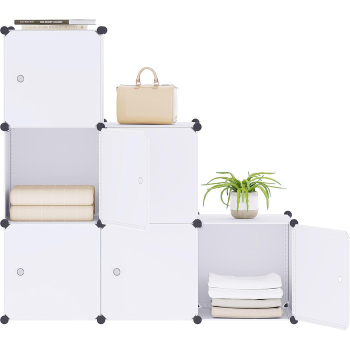 WOLTU Stackable Shoe Boxes, Shoe Rack with 6 Stack Boxes, Storage Box with Door, DIY Shelf, Plastic Box for Shoe Storage, Shoe Organizer, 35x35x35 cm per Shoe Box, (96x30x96cm, White)