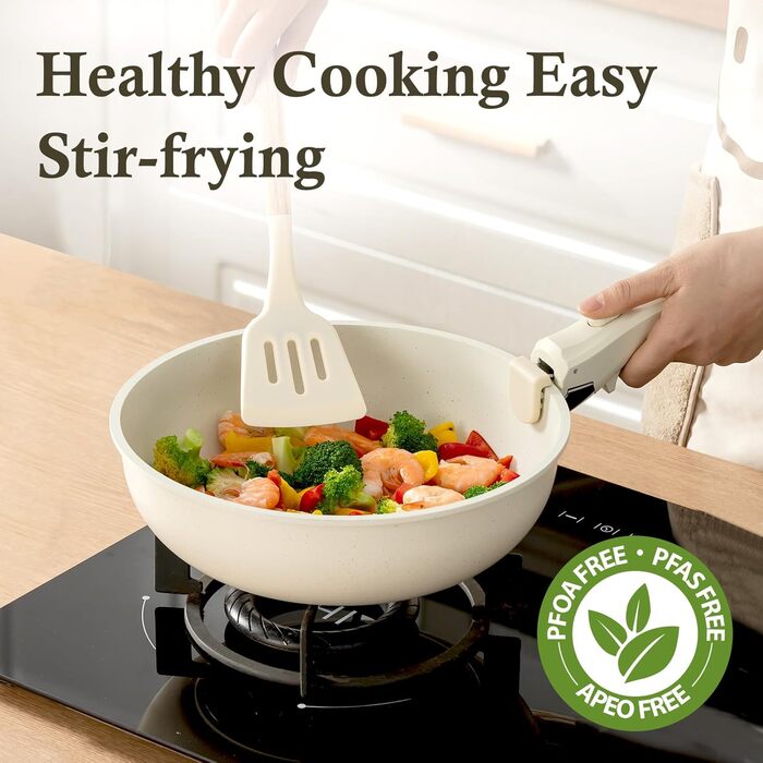 Набір посуду UCCLIFE 24 шт. з антипригарним покриттям Ceramic - сумісний з індукцією, для духовки та мийки, стійкий до подряпин, без PFOA та PFOS, з кришками та аксесуарами