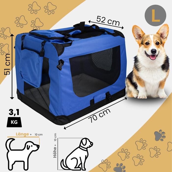 Транспортна переноска для собак та котів Petigi, велика, блакитна (70x52x51 см)