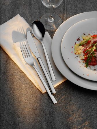 WMF Palermo Cutlery Set, 12 Place Settings, 60-Piece Dinner Set, Monobloc Knives, Cromargan Stainless Steel Polished, Shiny, Dishwasher Safe