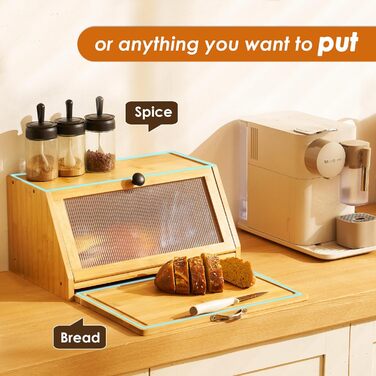 YOUDENOVA Блок для хліба з кришкою та дощечкою для нарізання, дерев'яний кошик для хліба, бамбукова скринька для зберігання хліба, солі та перечниці, 39x25x20 (ДxШxВ) см, (Натуральний)