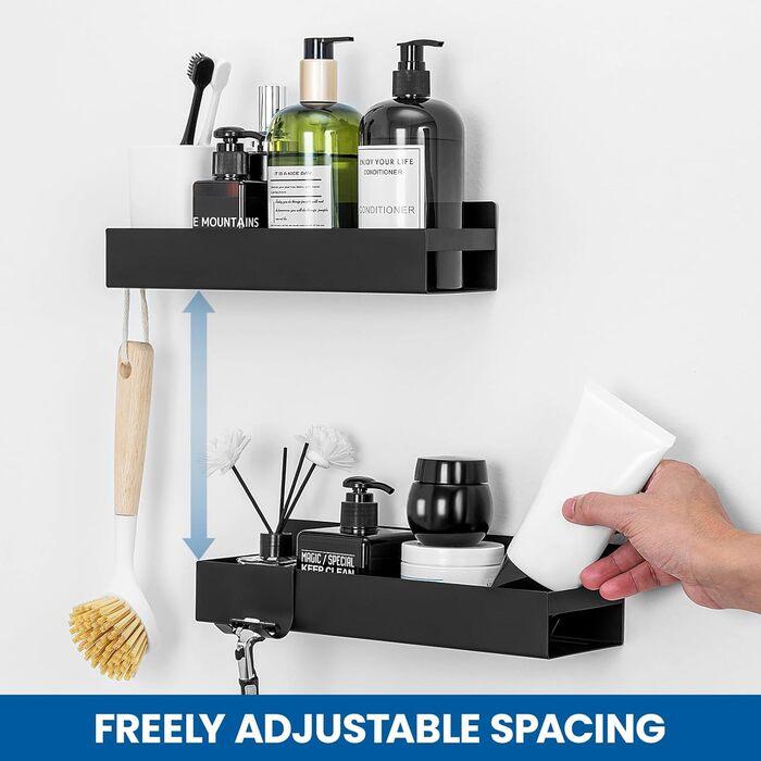 Поличка для душу Auralum без свердління, органайзер для ванної кімнати, 2 шт., чорний, нержавіюча сталь
