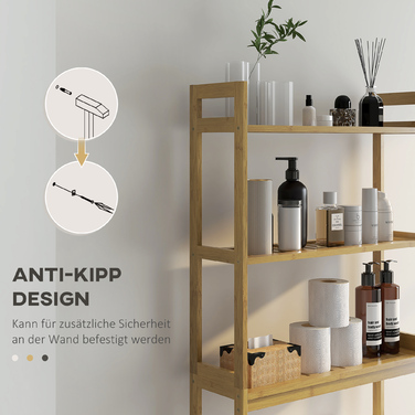 kleankin 3-Tier Toilet Bowl Shelf Bathroom Storage Rack with Tip-Over Protection Bamboo, Natural, Space-Saving Storage Shelf for Bathroom