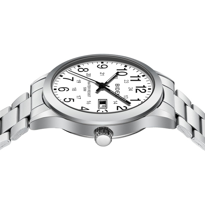 Годинник чоловічий LENQIN з нержавіючої сталі, аналоговий кварцовий годинник на зап'ясті, водонепроникний 30M, стильний повсякденний годинник для чоловіків (срібно-білий)