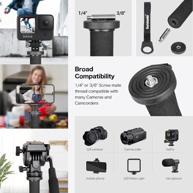 Штатив Koolehaoda з алюмінію з кульковою головкою K-09 для DSLR-камер, максимальна висота 175 см (K-288+M3)