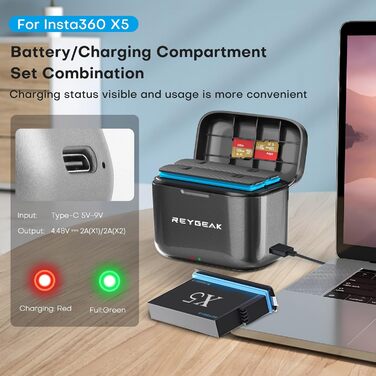 REYGEAK акумулятори для Insta360 X5, 2 x 2800 mAh, комплект з зарядним пристроєм