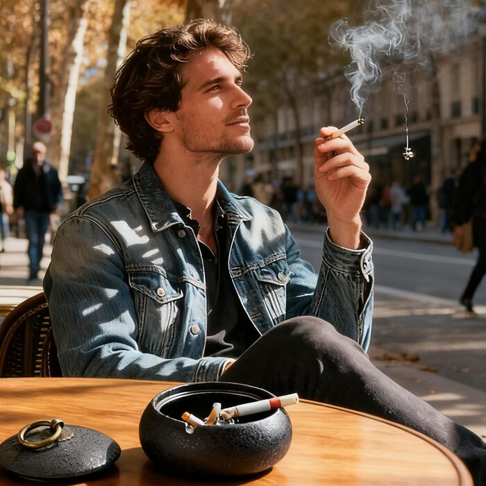 Керамічна попільничка з кришкою, попільничка для сигарет в приміщенні та на вулиці, декор для столу в дім та офіс (Чорний)