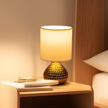 Лампа настільна Aigostar керамічна, вінтажна з абажуром з тканини, патрон E14, max.40W, сучасна, нічник для спальні, вітальні, офісу (без лампочки) - H235mm, золото - H23.5cm