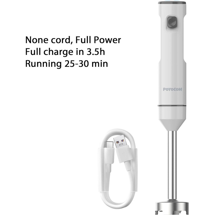 Бездротовий стаціонарний блендер POYOCOM з акумулятором, білий: для смузі, дитячого харчування та супів