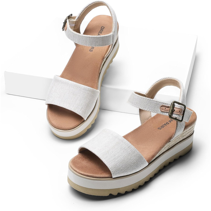 Еспадрильї жіночі DREAM PAIRS на платформі, натуральний льон, відкритий носок, 39 EU