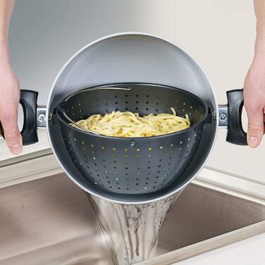 Набір керамічних каструль Genius Cerafit Magic Pot 24 см, 6,4 л з друшляком і скляною кришкою, універсальний для всіх плит, чорний