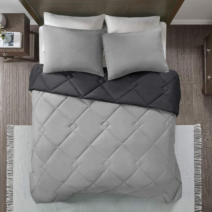 Комплект постільної білизни Comfort Spaces Vixie з декор. стеганим малюнком, чорно-сірий, Twin/Twin XL