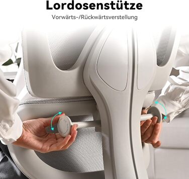 Офісний крісло MUSSO E600SE сірого кольору: ергономічний дизайн, регулювання поперекової підтримки, підлокітники та підголівник, підставка для ніг, підтримка спини для жінок