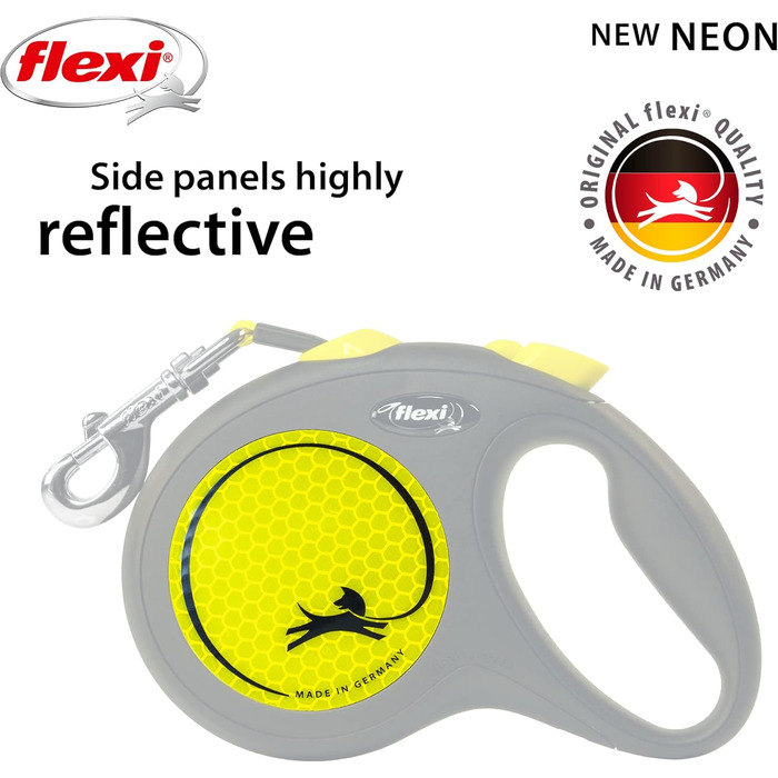 Гнучка повідкова стрічка Neon для собак з відбиваючим елементом, ергономічна, міцна та не заплутується, 4,8 м, розмір L, неонові кольори/чорний