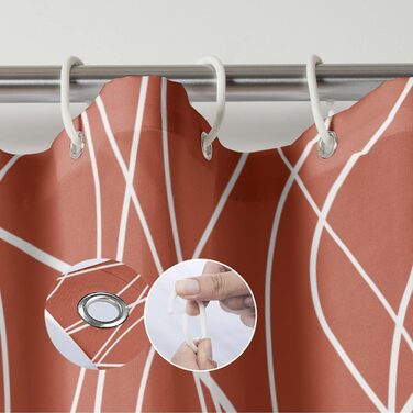 Шторка для душу M&W Design з поліестеру, з лініями, антигрибкова, водовідштовхувальна, з 12 гачками, обтяжена нижня частина, мінімалістичний дизайн, стійка до вицвітання, 180x200 см, білий (H200 x B180 см, упаковка 1 шт.), червоний