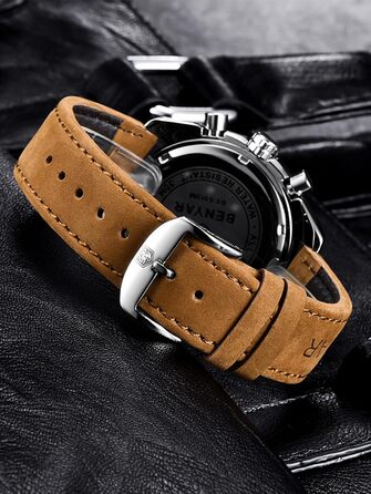 Годинник чоловічий Benyar Chronograph з кварцовим механізмом, аналоговий, з шкіряним ремінцем. Стильний дизайн для бізнесу, спорту та повсякденного носіння. Водостійкий (30M). Елегантний подарунок для чоловіків. Колір: блакитний