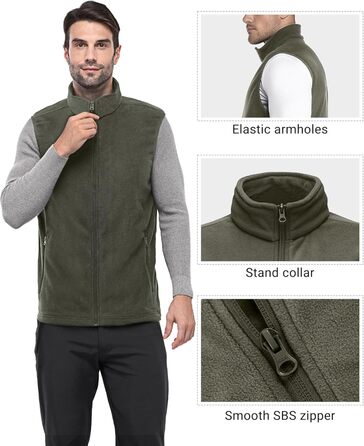 Флісова жилетка чоловіча Outdoor Ventures з довгими рукавами, тепла, вітронепроникна, з підкладкою, зимова жилетка, робоча жилетка для чоловіків з кишенями на блискавці (S, Cypress Green)