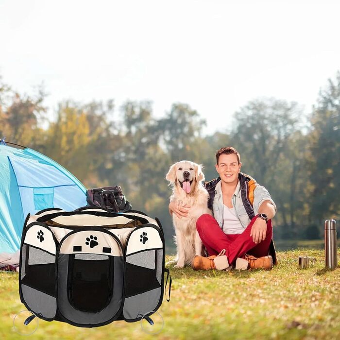 Портативний вольєр для цуценят та дрібних тварин, розкладний, з кріпленням на присосках, сірий