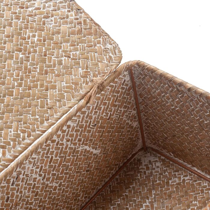 Кошик для зберігання з морської трави з кришкою, 30×18×15 см, натуральний ротанг, білий, середній розмір