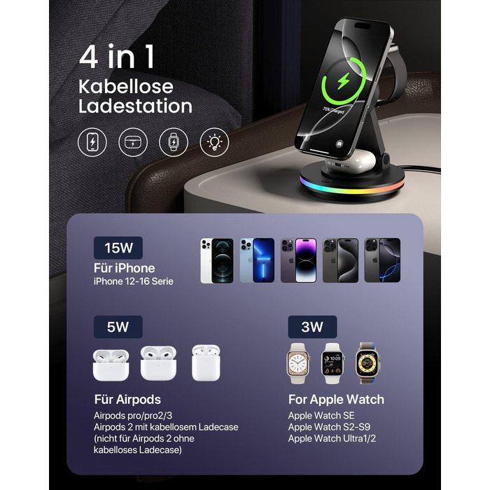 3-в-1 Станція зарядки MagSafe для Apple Watch, iPhone та AirPods (білий/чорний)