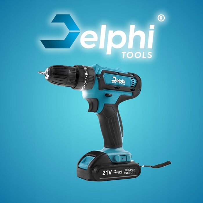 DELPHI 21V акумуляторний шуруповерт Set з 2 акумуляторами, 2 швидкості, 24 ступені крутного моменту, LED-підсвічування, для DIY-проєктів, 41-елементний набір з кейсом