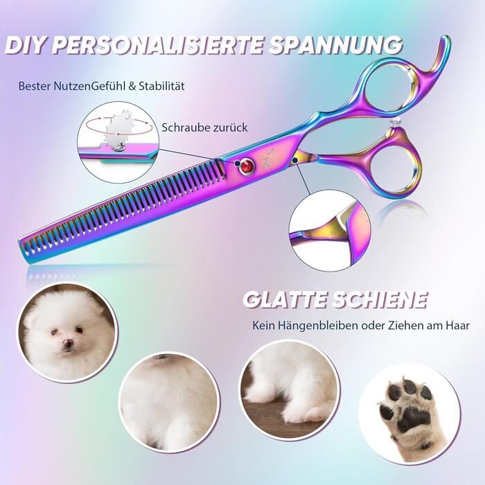 Професійна ножиця для грумінгу собак Chunker, ножиці для розрідження шерсті, нержавіюча сталь 440C, кольорова (Rainbow-thinning)