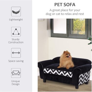 Pawhut Софа для домашніх тварин: зручне ліжко-софа для собак та котів з подушкою (чорний)