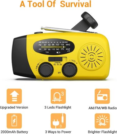 Радіо на сонячній батареї Y-RADIO: Клубне радіо з USB-зарядкою для мобільного телефону, NOAA, радіо погоди для дому та кемпінгу, AM/FM, динамо-ліхтарик, SOS-сигнал, портативне та перезаряджуване