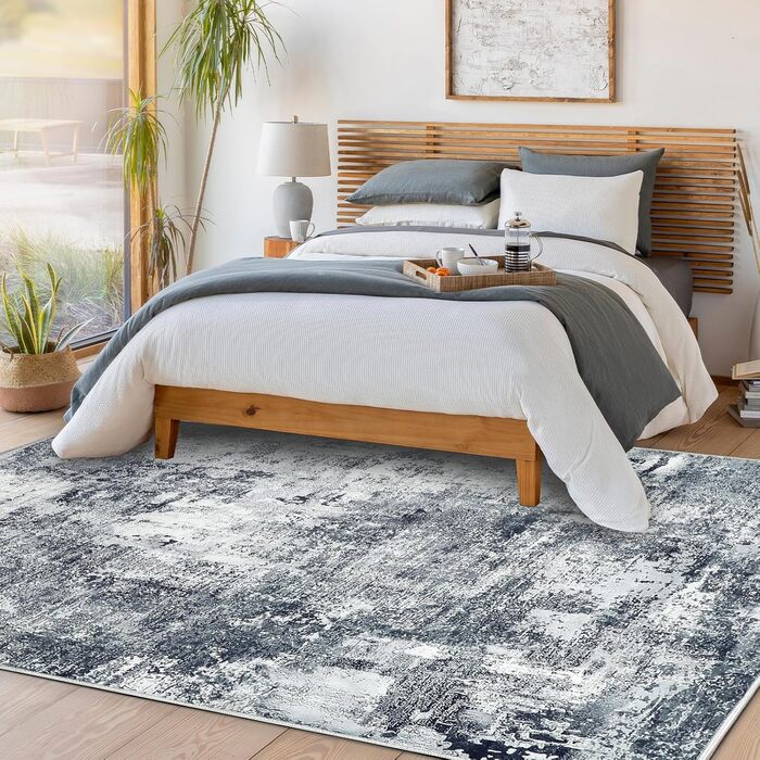 Килим для вітальні та спальні 160x230 см, сірий, короткий ворс, абстрактний, вінтажний дизайн, легко миється, не слизький