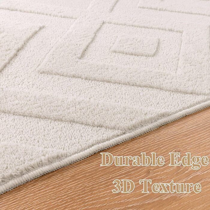 Килим для вітальні SHACOS з коротким ворсом, 120x160 см, бежевий, геометричний, з 3D ефектом, антиковзаючі