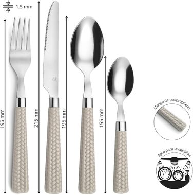 Набір столових приборів Amefa PAILLE на 6 осіб (24 шт.) з нержавіючої сталі 18/0, з ручками у плетіння, придатний для миття в посудомийній машині (світлий)