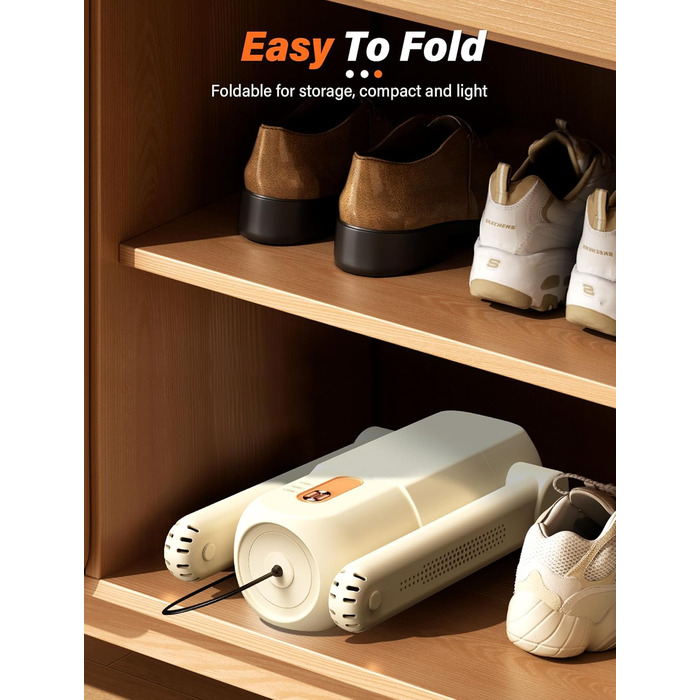 Електричний сушильник для взуття та черевиків з таймером 120 хв, UV-підсвічуванням, складний дизайн (Бежевий)