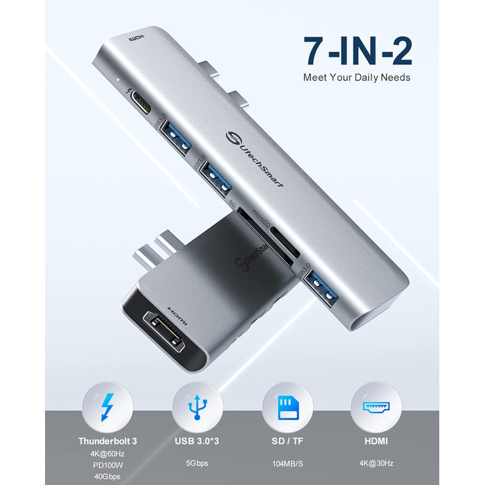 Док-станція USB C для MacBook та Windows, 3 монітори, Ethernet, 2 HDMI, VGA, PD3.0, SD/TF, 4 USB порти (UCN3317)