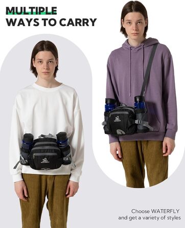 Водонепроникна поясна сумка Waterfly з тримачем для пляшки, регульованим ременем, кишенею для телефону, для туризму, подорожей, кемпінгу, чорна