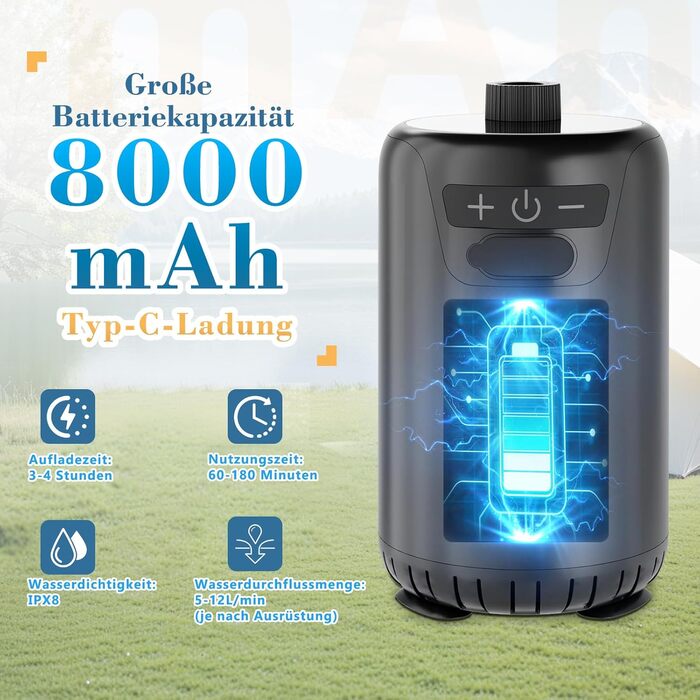 Портативна душова кабіна для кемпінгу з акумулятором 8000mAh, насосом та відром, комплект для відпочинку на природі, автомийки та догляду за тваринами