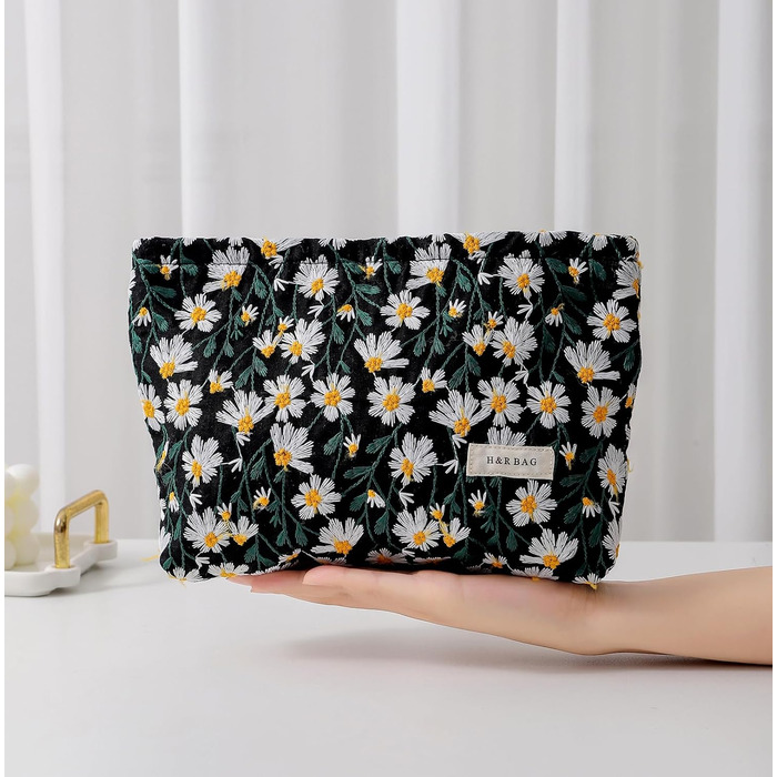 Органайзер для косметики 2 шт. для подорожей, чорний з ромашками (Daisy)