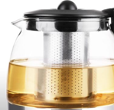 Чайник Lovegrace зі скла та нержавіючої сталі з ситом 1250 мл - термостійкий, придатний для миття в посудомийній машині, з фільтром з нержавіючої сталі, чайник зі скляним ситом, прозорий