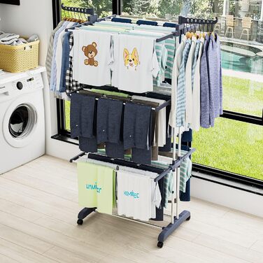 Сушарка для білизни Turm, турбо сушарка для білизни з 6 розкладних крил та 2 бічні крила, мобільна сушарка для білизни з колесами для дому та вулиці (сіра)