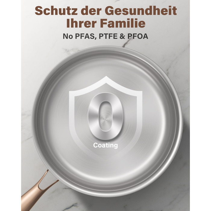Сковорода Edelstal 28 см з титановим покриттям, індукційна, нержавіюча сталь 18/10, з рожево-золотистою ручкою (без PTFE, PFAS, PFOA) для всіх типів плит