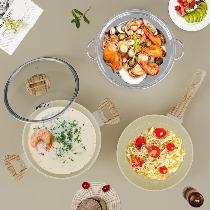 Набір посуду HOMELUX Induktion: 12 предметів, алюміній, антипригарне покриття, посуд з кришкою, без PFOA та PFOS, для індукційних плит