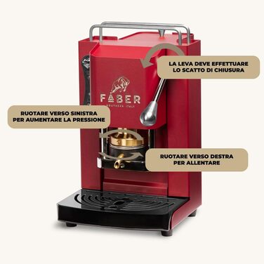 Кавова машина FABER Pro Mini Deluxe для ESE-подушок 44 мм, хром, латунний прес, червоний