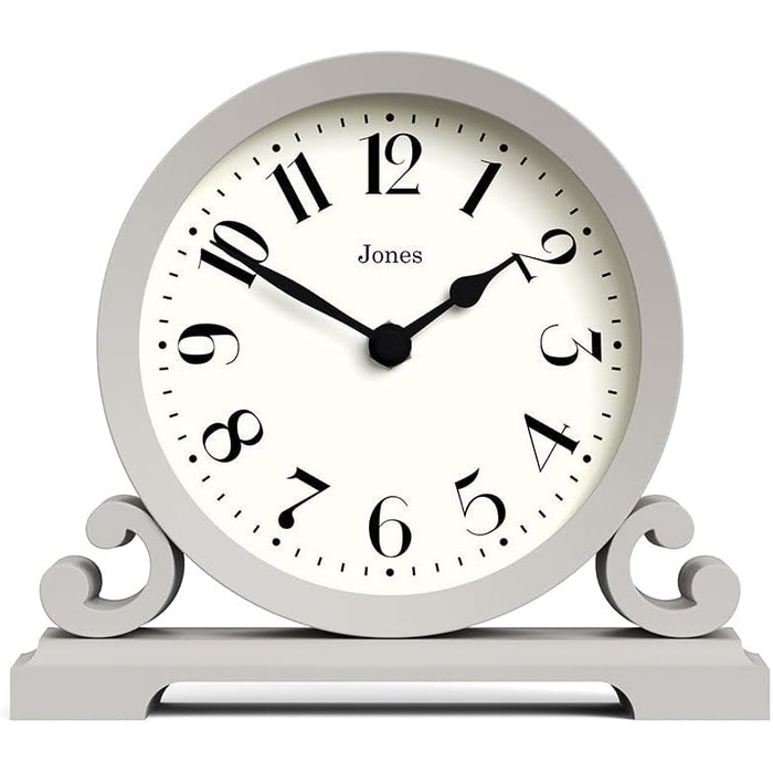 JONES CLOCKS® Saloon Table Clock | Traditional Double Scroll Design | Green | Contemporary Classic Style for Desk, Table, Shelf or Nightstand (Gray)