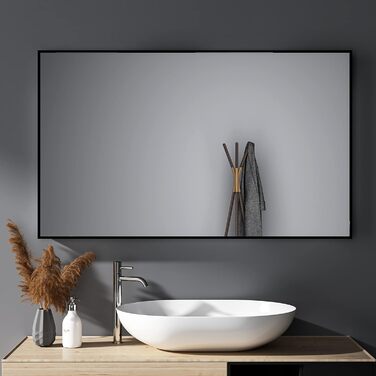 Дзеркало настінне прямокутне з заокругленими кутами, 40x60 см, чорне, з нержавіючої сталі, для ванної кімнати та вітальні