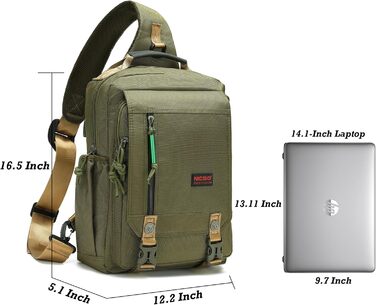 Сумка Nicgid на плече/перехресна, рюкзак для ноутбука 13.3''/14.1'', армійний зелений