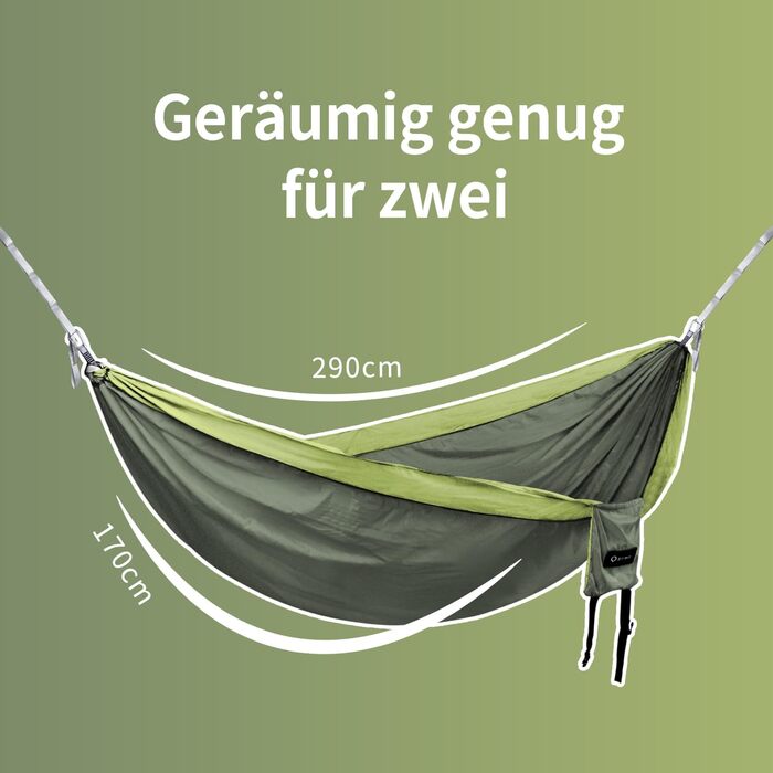 Гамак для відпочинку на відкритому повітрі на 2 особи | 300 кг | Гамак-матеріал нейлон, розмір 290x170 см, колір зелений